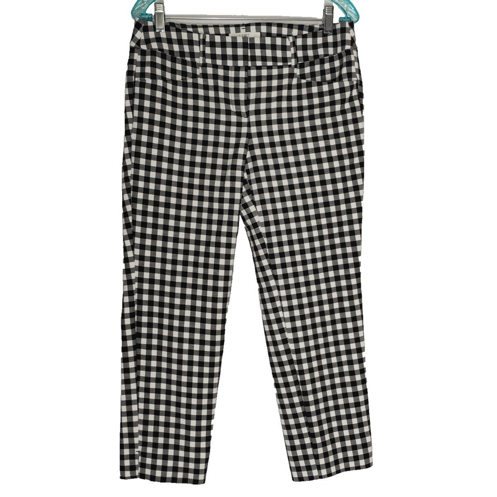Loft Marissa Women's Size 4 Riviera Capri Pants Black White Buffalo Plaid